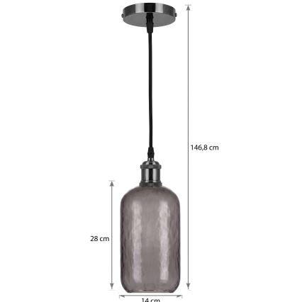 BRILAGI - LED Κρεμαστό φωτιστικό με καλώδιο RETRO GLASS 1xE27/60W/230V Ø 14 cm μαύρο/καπνιστό γκρι
