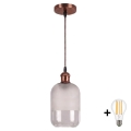 Brilagi - LED κρεμαστό φωτιστικό σε καλώδιο RETRO GLASS 1xE27/60W/230V Ø 14 cm χάλκινο/λευκό