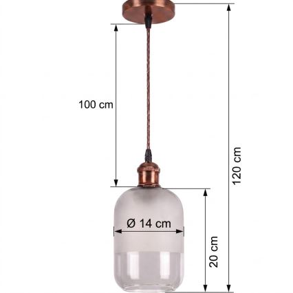 Brilagi - LED κρεμαστό φωτιστικό σε καλώδιο RETRO GLASS 1xE27/60W/230V Ø 14 cm χάλκινο/λευκό
