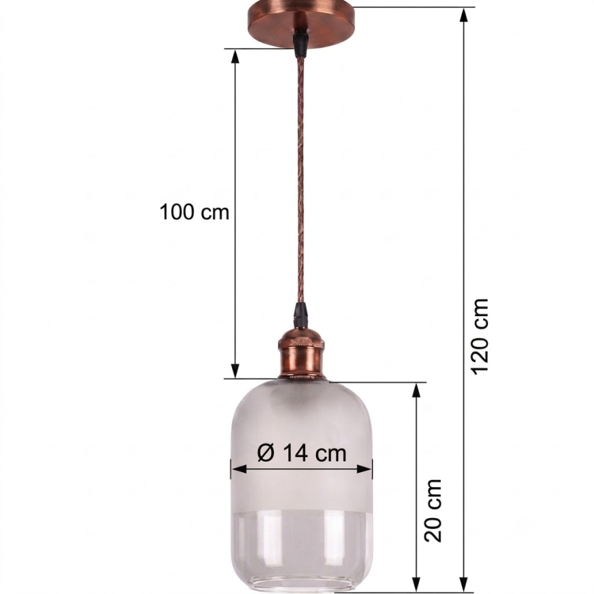 Brilagi - LED κρεμαστό φωτιστικό σε καλώδιο RETRO GLASS 1xE27/60W/230V Ø 14 cm χάλκινο/λευκό