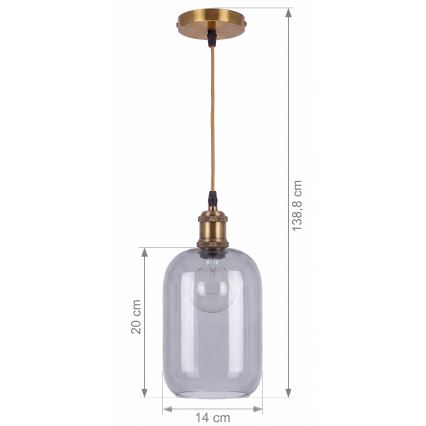 BRILAGI - Κρεμαστό φωτιστικό LED με καλώδιο RETRO GLASS 1xE27/60W/230V Ø 14 cm χρυσό/καπνιστό γκρι
