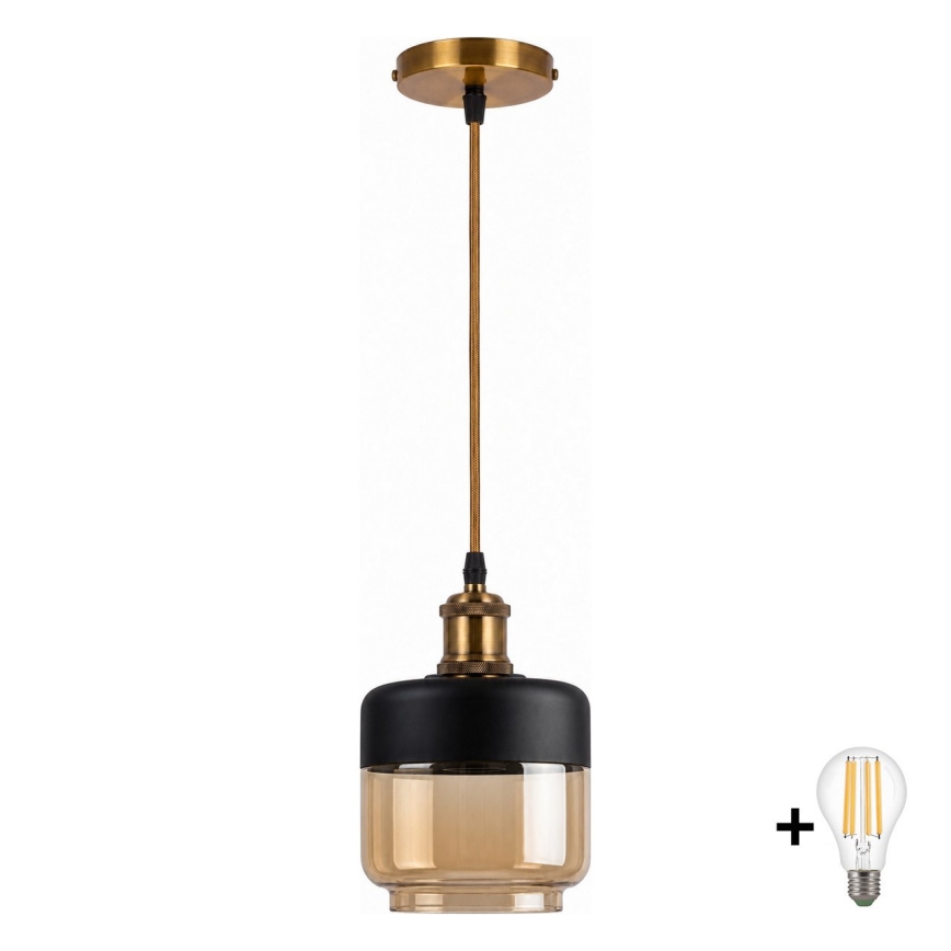 BRILAGI - LED κρεμαστό φωτιστικό σε καλώδιο RETRO GLASS 1xE27/60W/230V Ø 14 cm χρυσό/καπνιστό μπεζ