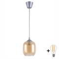 Brilagi - LED κρεμαστό φωτιστικό σε καλώδιο RETRO GLASS 1xE27/60W/230V Ø 14 εκ. ασημί/καπνιστό καφέ