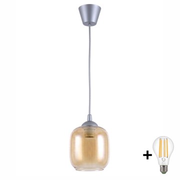 Brilagi - LED κρεμαστό φωτιστικό σε καλώδιο RETRO GLASS 1xE27/60W/230V Ø 14 εκ. ασημί/καπνιστό καφέ
