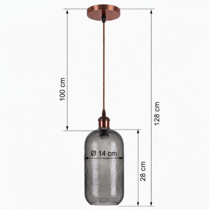 Brilagi - Κρεμαστό φωτιστικό LED με καλώδιο RETRO GLASS 1xE27/60W/230V Ø 14 εκ. χάλκινο/καπνιστό γκρι