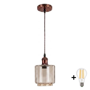 Brilagi - LED κρεμαστό φωτιστικό σε καλώδιο RETRO GLASS 1xE27/60W/230V Ø 14 εκ. χάλκινο/καπνιστό μπεζ