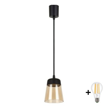 Brilagi - LED κρεμαστό φωτιστικό σε καλώδιο RETRO GLASS 1xE27/60W/230V Ø 15,5 cm μαύρο/καπνιστό μπεζ