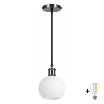 BRILAGI - LED κρεμαστό φωτιστικό σε καλώδιο RETRO GLASS 1xE27/60W/230V Ø 15 cm μαύρο/λευκό