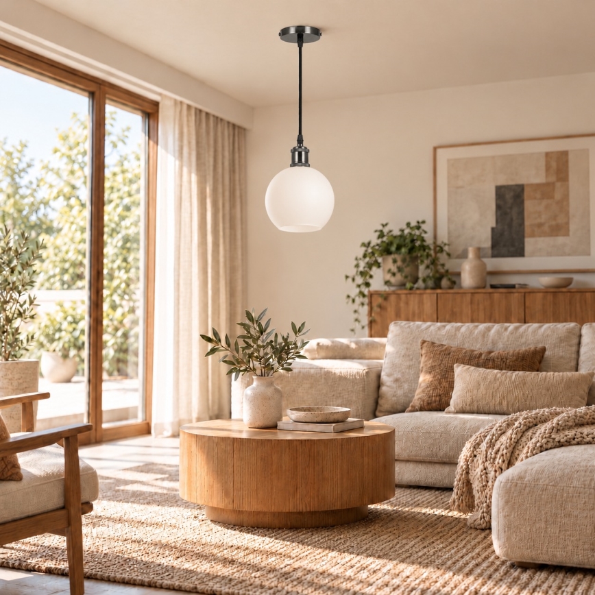 BRILAGI - LED κρεμαστό φωτιστικό σε καλώδιο RETRO GLASS 1xE27/60W/230V Ø 15 cm μαύρο/λευκό