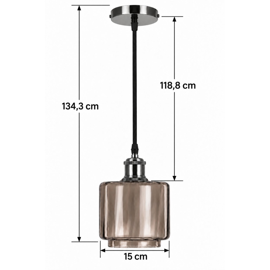 BRILAGI - LED κρεμαστό φωτιστικό με καλώδιο RETRO GLASS 1xE27/60W/230V διάμ. 15 cm μαύρο/καπνιστό μπεζ