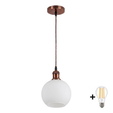 Brilagi - LED κρεμαστό φωτιστικό σε καλώδιο RETRO GLASS 1xE27/60W/230V Ø 15 εκ. χάλκινο/λευκό