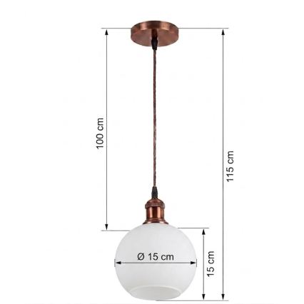 BRILAGI - LED κρεμαστό φωτιστικό σε καλώδιο RETRO GLASS 1xE27/60W/230V Ø 15 εκ. χάλκινο/λευκό