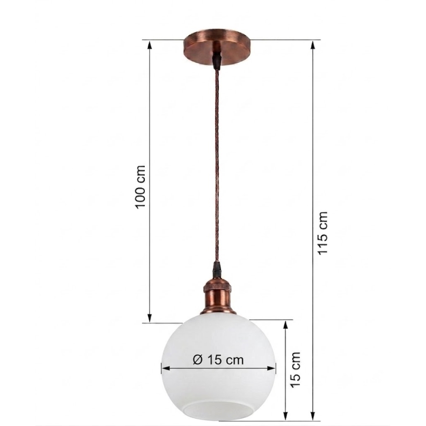 BRILAGI - LED κρεμαστό φωτιστικό σε καλώδιο RETRO GLASS 1xE27/60W/230V Ø 15 εκ. χάλκινο/λευκό