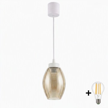 Brilagi - LED κρεμαστό φωτιστικό σε καλώδιο RETRO GLASS 1xE27/60W/230V Ø 17 cm λευκό/καπνιστό μπεζ