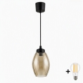 Brilagi - LED κρεμαστό φωτιστικό σε καλώδιο RETRO GLASS 1xE27/60W/230V Ø 17 cm μαύρο/καπνιστό μπεζ
