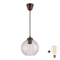 Brilagi - LED κρεμαστό φωτιστικό σε καλώδιο RETRO GLASS 1xE27/60W/230V Ø 18 cm καφέ/διάφανο