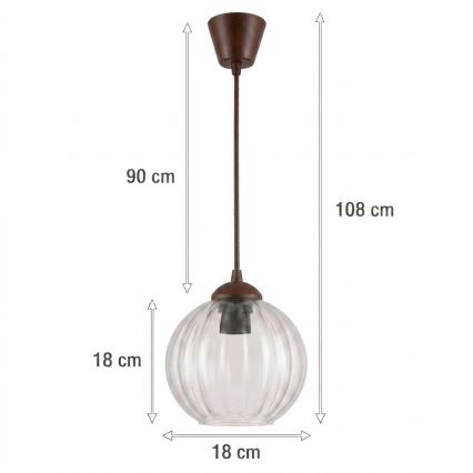 Brilagi - LED κρεμαστό φωτιστικό σε καλώδιο RETRO GLASS 1xE27/60W/230V Ø 18 cm καφέ/διάφανο