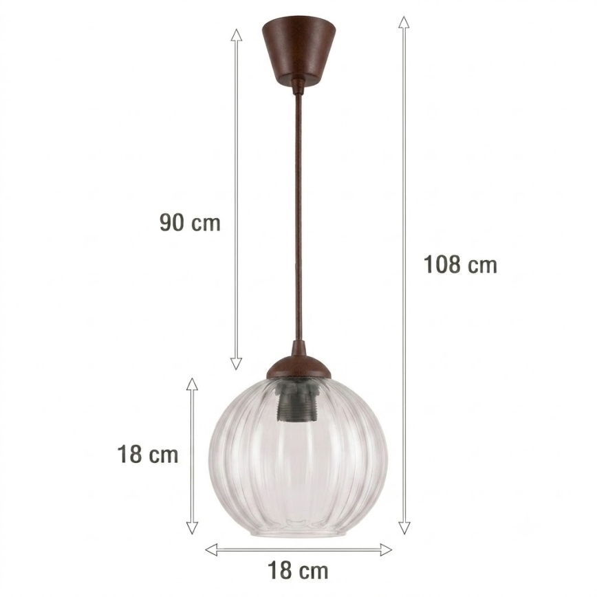 Brilagi - LED κρεμαστό φωτιστικό σε καλώδιο RETRO GLASS 1xE27/60W/230V Ø 18 cm καφέ/διάφανο