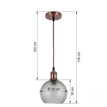 Brilagi - Κρεμαστό φωτιστικό LED με καλώδιο RETRO GLASS 1xE27/60W/230V Ø 18 cm λευκό/καπνιστό γκρι