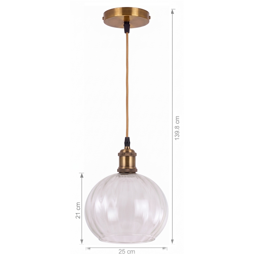 BRILAGI - LED κρεμαστό φωτιστικό σε καλώδιο RETRO GLASS 1xE27/60W/230V Ø 25 εκ. χρυσό/διάφανο