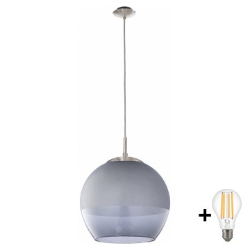 BRILAGI - LED κρεμαστό φωτιστικό σε καλώδιο RETRO GLASS 1xE27/60W/230V Ø 38 cm ματ χρώμιο/καπνιστό γκρι