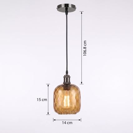 BRILAGI - Κρεμαστό φωτιστικό LED με καλώδιο RETRO GLASS 1xE27/60W/230V Ø 14 cm μαύρο/καπνιστό καφέ