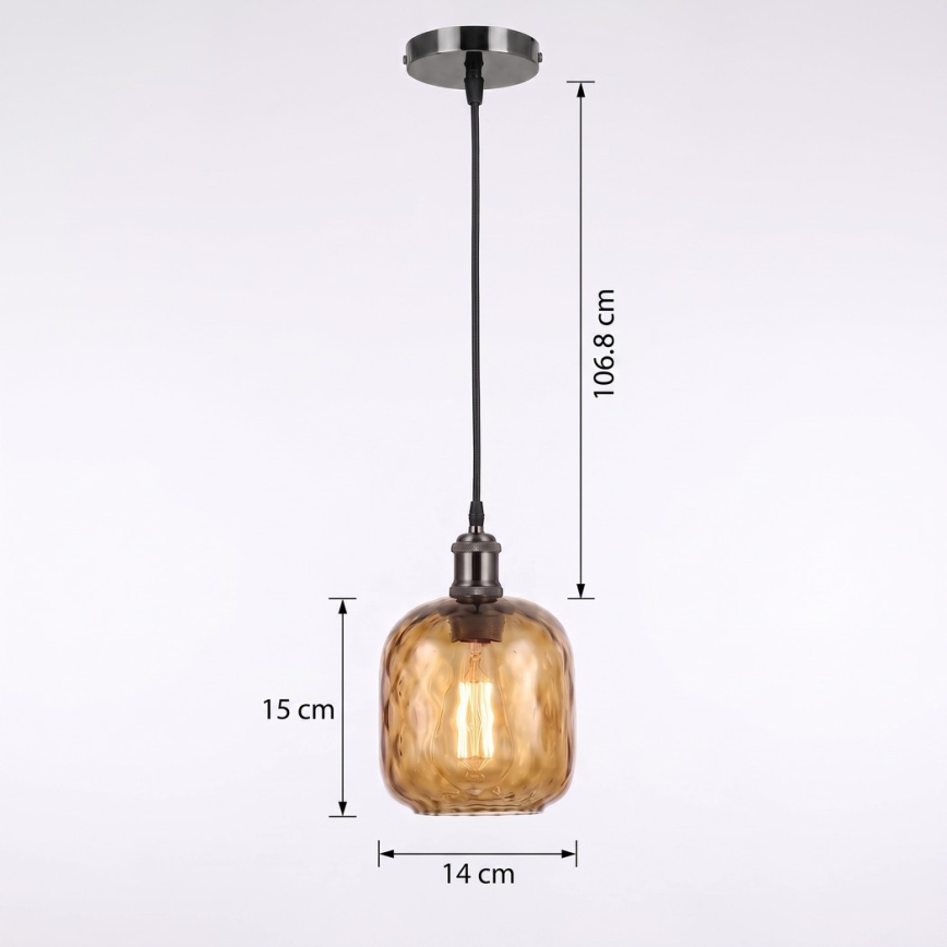 BRILAGI - Κρεμαστό φωτιστικό LED με καλώδιο RETRO GLASS 1xE27/60W/230V Ø 14 cm μαύρο/καπνιστό καφέ