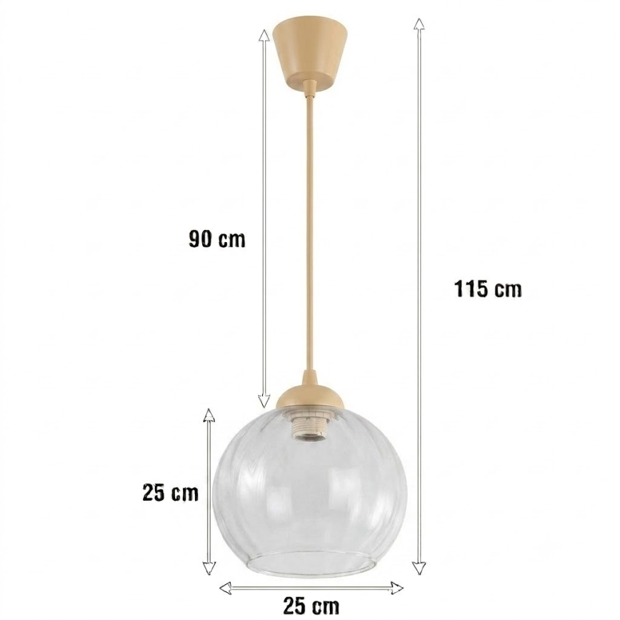 Brilagi - LED κρεμαστό φωτιστικό σε καλώδιο RETRO GLASS 1xE27/60W/230V διάμ. 25 cm μπεζ/διάφανο