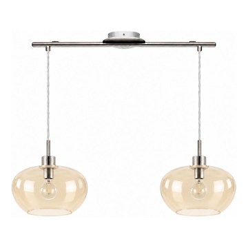 BRILAGI - LED κρεμαστό φωτιστικό σε καλώδιο RETRO GLASS 2xE27/60W/230V ματ χρώμιο/καπνιστό μπεζ
