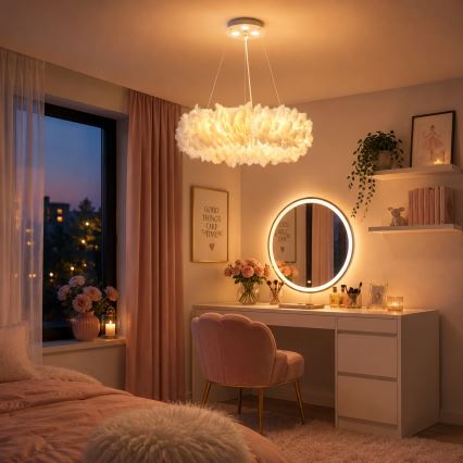 Brilagi - LED κρεμαστό φωτιστικό σε σύρμα FEATHER, 3x E27 (max. 40W)/230V + 3x LED 3W, Ø 40 cm, λευκό