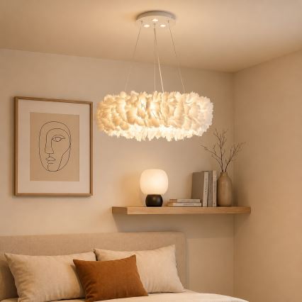 Brilagi - LED κρεμαστό φωτιστικό σε σύρμα FEATHER, 3x E27 (max. 40W)/230V + 3x LED 3W, Ø 40 cm, λευκό