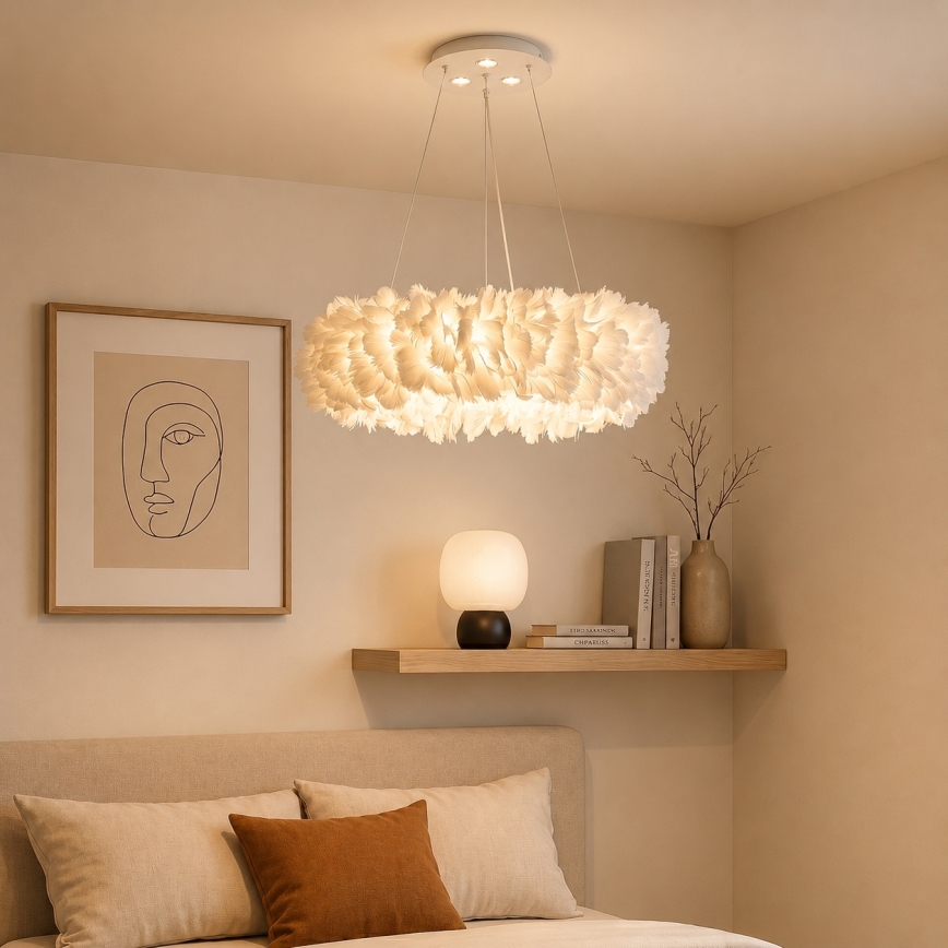Brilagi - LED κρεμαστό φωτιστικό σε σύρμα FEATHER, 3x E27 (max. 40W)/230V + 3x LED 3W, Ø 40 cm, λευκό