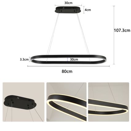 Brilagi - LED κρεμαστό φωτιστικό σε σύρμα PONDIE LED/43W/230V 80x30 cm μαύρο