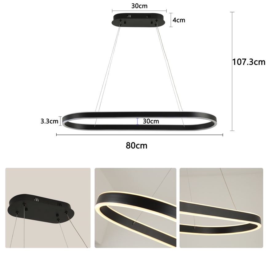 Brilagi - LED κρεμαστό φωτιστικό σε σύρμα PONDIE LED/43W/230V 80x30 cm μαύρο