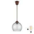 Brilagi - LED κρεμαστό φωτιστικό σε ντίζα RETRO GLASS, 1xE27/60W/230V, Ø 25 cm, Καφέ/Καπνιστό γκρι