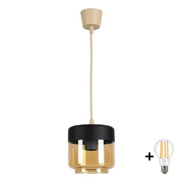 Brilagi - LED κρεμαστό φωτιστικό RETRO GLASS 1xE27/60W/230V Ø 14 cm μπεζ/καπνιστό μπεζ/μαύρο