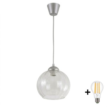 Brilagi - LED κρεμαστό φωτιστικό RETRO GLASS σε καλώδιο 1xE27/60W/230V Ø 25 cm ασημί/διαφανές