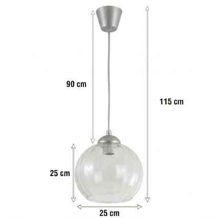 Brilagi - LED κρεμαστό φωτιστικό RETRO GLASS σε καλώδιο 1xE27/60W/230V Ø 25 cm ασημί/διαφανές