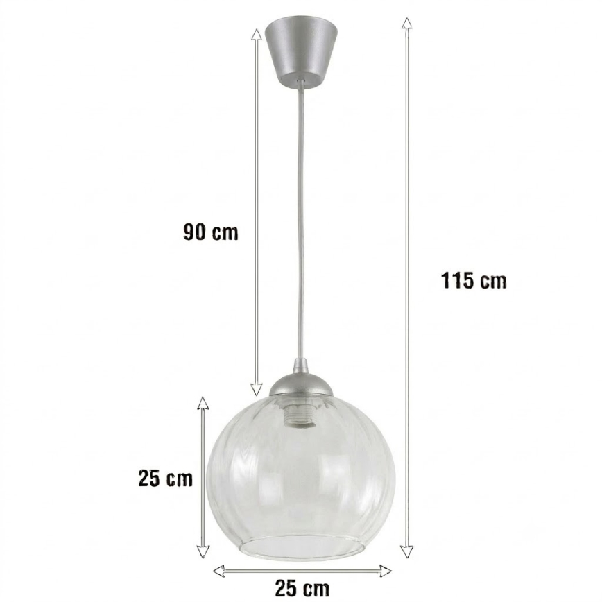 Brilagi - LED κρεμαστό φωτιστικό RETRO GLASS σε καλώδιο 1xE27/60W/230V Ø 25 cm ασημί/διαφανές