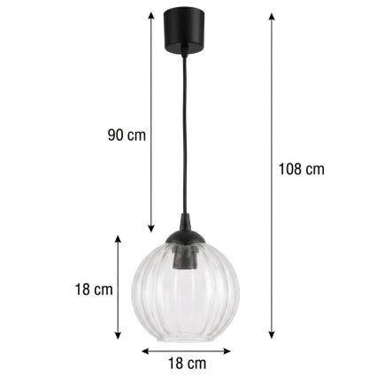 Brilagi - LED κρεμαστό φωτιστικό RETRO GLASS, με καλώδιο, 1xE27/60W/230V, Ø 18 εκ., μαύρο/διάφανο