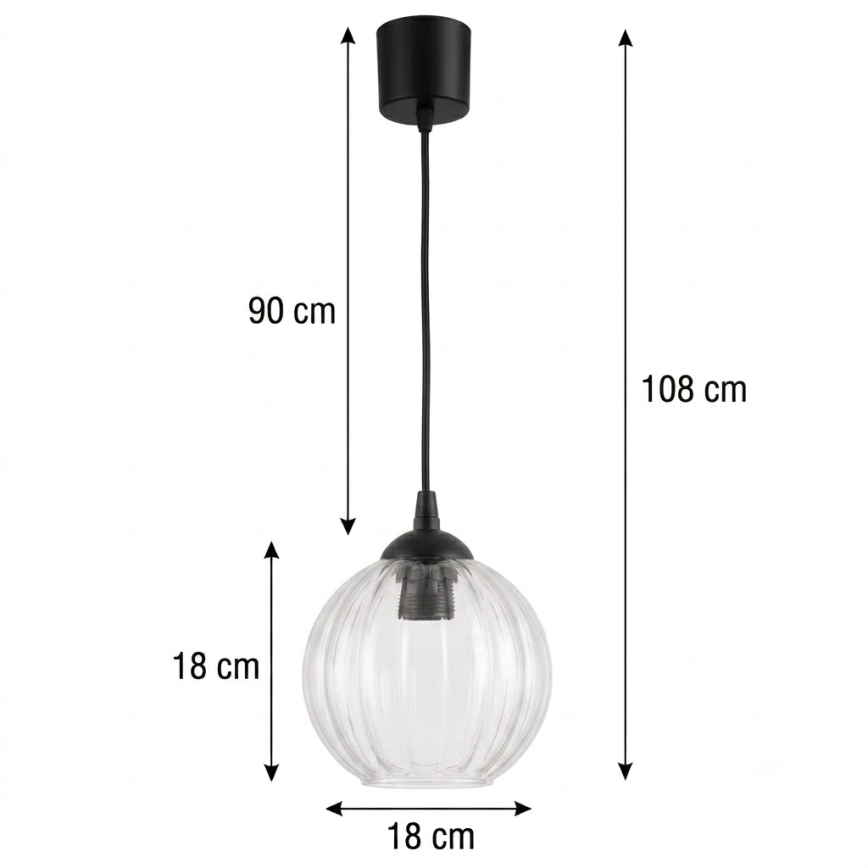 Brilagi - LED κρεμαστό φωτιστικό RETRO GLASS, με καλώδιο, 1xE27/60W/230V, Ø 18 εκ., μαύρο/διάφανο