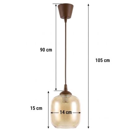 Brilagi - Κρεμαστό φωτιστικό LED με καλώδιο RETRO GLASS 1xE27/60W/230V διάμ. 14 cm καφέ/καπνιστό καφέ