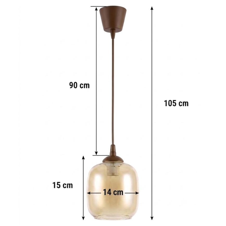 Brilagi - Κρεμαστό φωτιστικό LED με καλώδιο RETRO GLASS 1xE27/60W/230V διάμ. 14 cm καφέ/καπνιστό καφέ