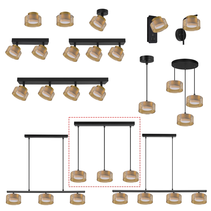 Brilagi - LED Κρεμαστό φωτιστικό με καλώδιο AURA LUX 3xGX53/30W/230V μαύρο/χρυσό