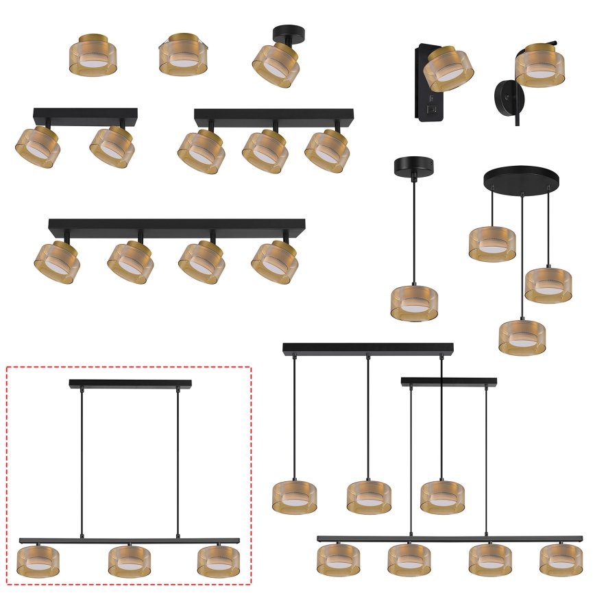 Brilagi - LED Κρεμαστό φωτιστικό με καλώδιο AURA LUX 3xGX53/30W/230V μαύρο/χρυσό
