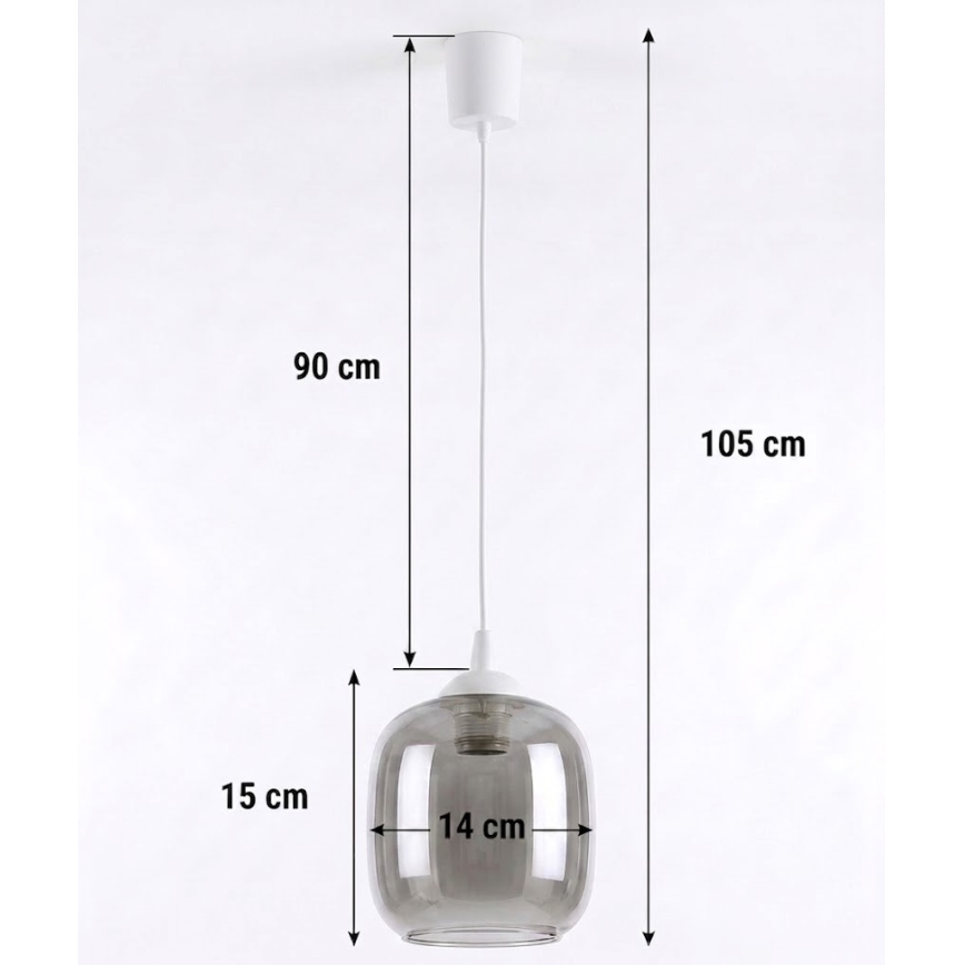 Brilagi - LED κρεμαστό φωτιστικό σε καλώδιο RETRO GLASS 1xE27/60W/230V Ø 14 cm λευκό/καπνιστό γκρι