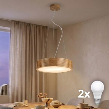 Brilagi - LED κρεμαστό φωτιστικό με καλώδιο CARVALHO MODERN 2xE27/60W/230V χρώμα δρυός διάμ. 37,5 cm