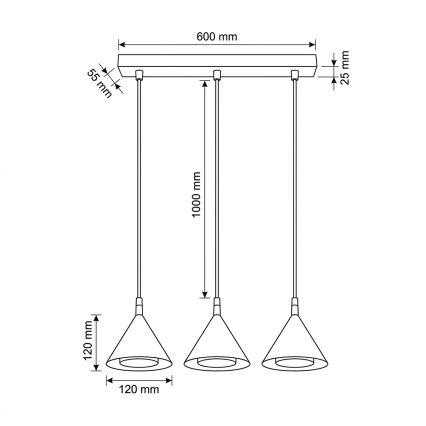 BRILAGI - LED Κρεμαστό φωτιστικό με καλώδιο CONE TRIPLE 3xGX53/15W/230V μπεζ
