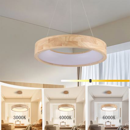 Brilagi - Κρεμαστό LED φωτιστικό σε σύρμα FALCON WOOD LED/30W/230V 3000/4000/6000K διάμ. 45 cm ξύλινο