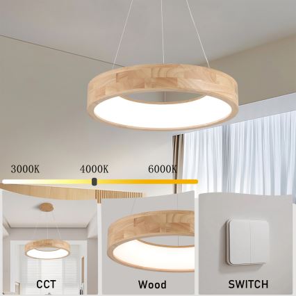 Brilagi - Κρεμαστό LED φωτιστικό σε σύρμα FALCON WOOD LED/30W/230V 3000/4000/6000K διάμ. 45 cm ξύλινο